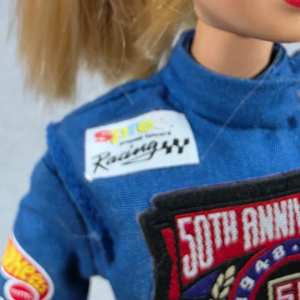 Hotwheels.NASCAR.Barbie 50th Anniversary Doll Blue Racing Suit 1998 Excellent